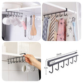 6 Hooks Under Shelf Cup Holder Mutifunctional Kitchen Utensil Rack for Hanging - Black