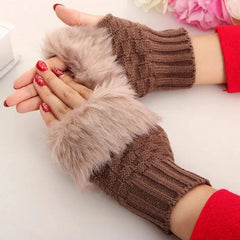 Fur Gloves Women Knitted Faux