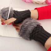 Fur Gloves Women Knitted Faux