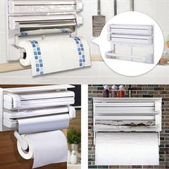 Tissue Paper Roll Holder for Kitchen with Spice Rack -White
