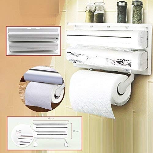 Tissue Paper Roll Holder for Kitchen with Spice Rack -White