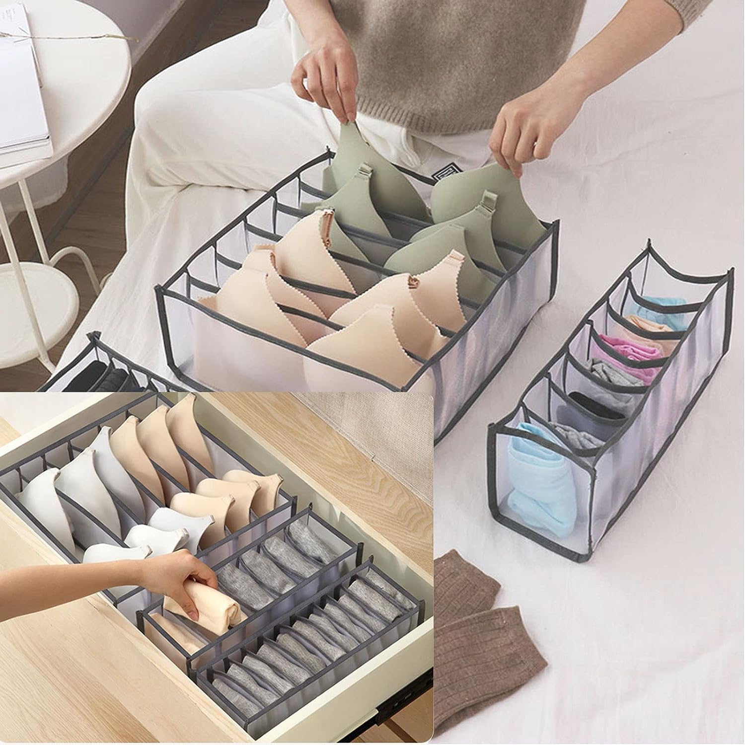 3 Piece Underwear Drawer Organizer, Foldable and Washable Storage Box
