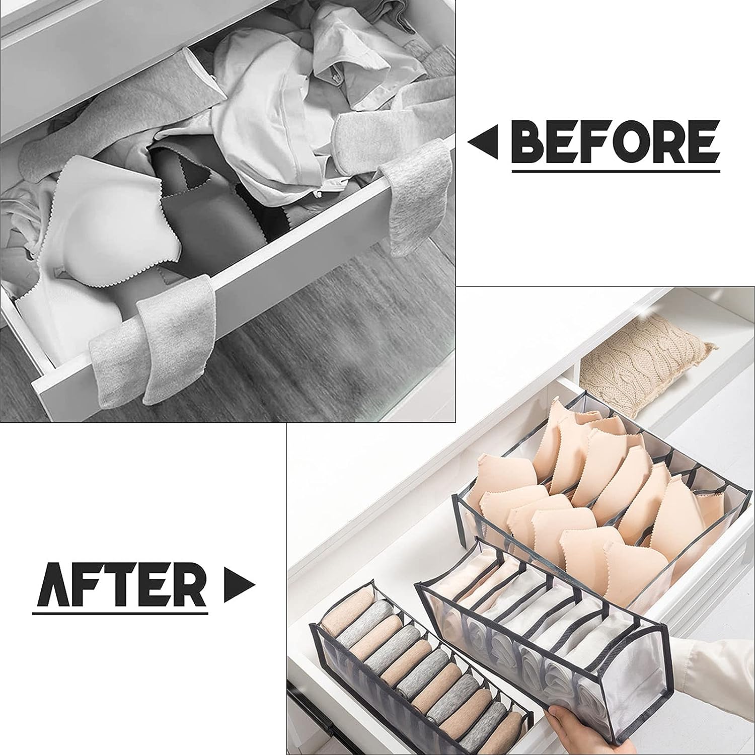 3 Piece Underwear Drawer Organizer, Foldable and Washable Storage Box