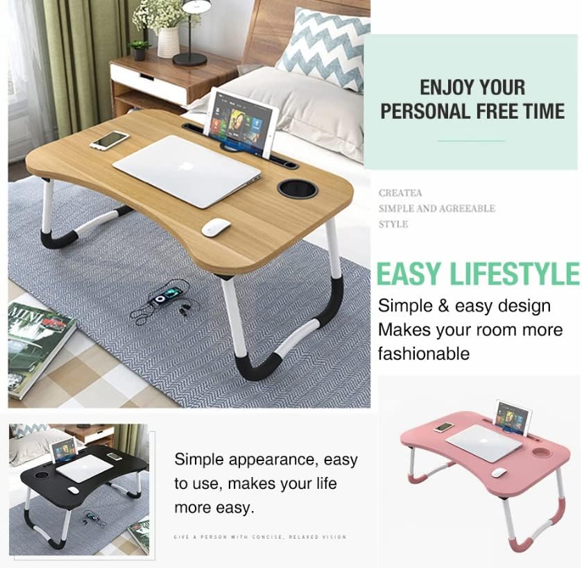 Laptop Stand Table Foldable Desk Computer Study Bed Adjustable Portable with Cup Slot