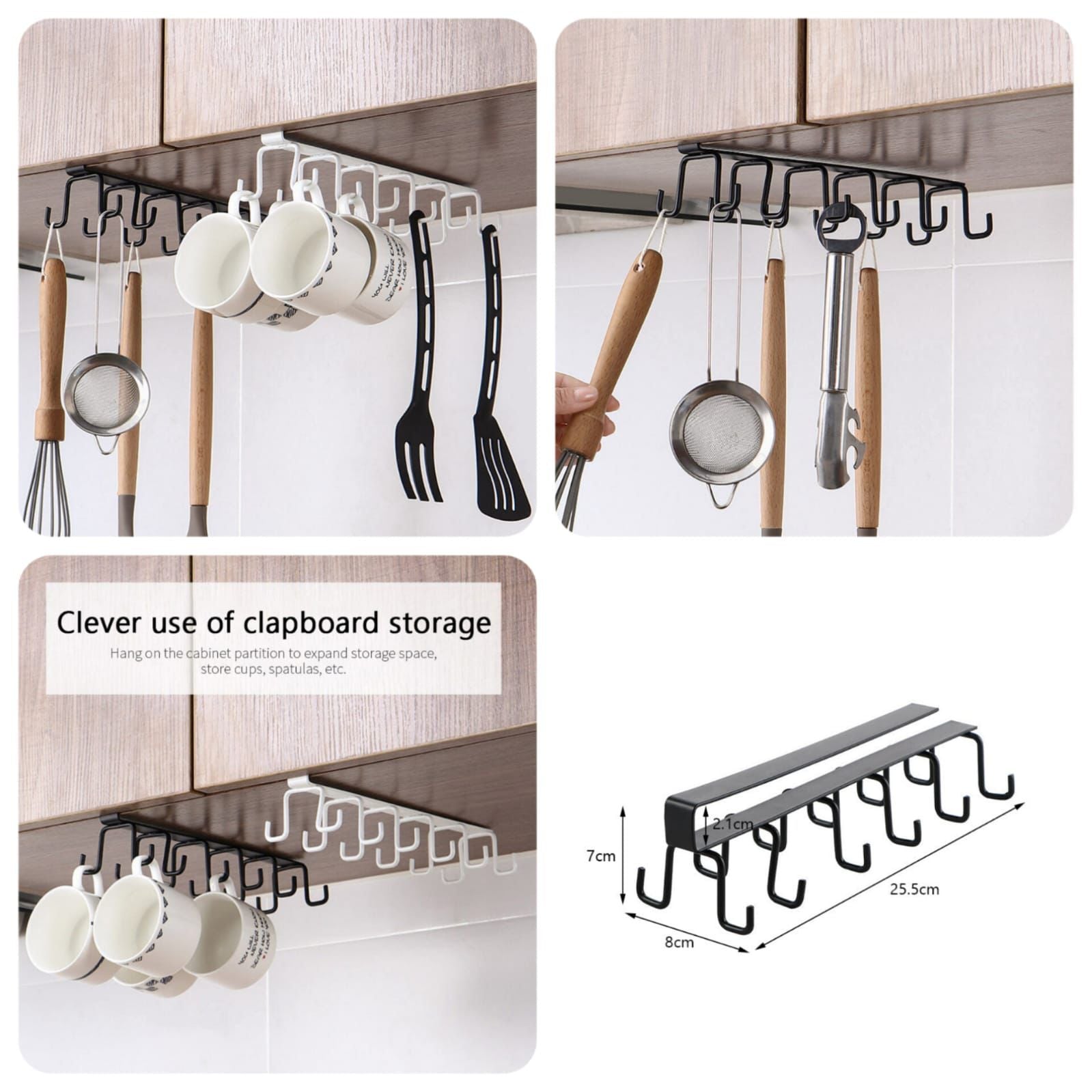 Cup Holder Under Cabinet Strong Adhesive Coffee Tea Cup Mug Holder with 6 Hooks