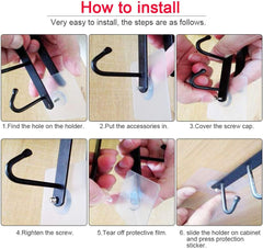 Cup Holder Under Cabinet Strong Adhesive Coffee Tea Cup Mug Holder with 6 Hooks