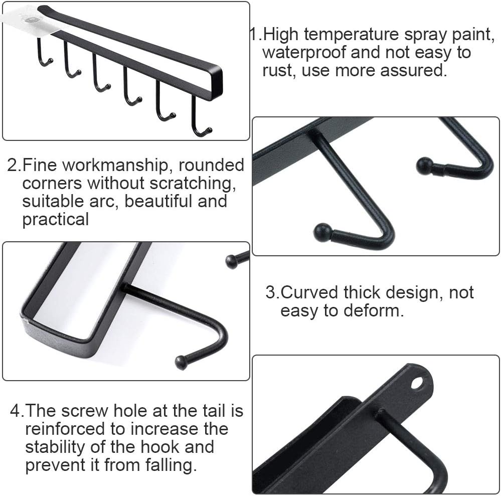 Cup Holder Under Cabinet Strong Adhesive Coffee Tea Cup Mug Holder with 6 Hooks