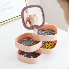 360 Degree Rotation Earrings Case With Mirror 4 Layer Jewelry Box