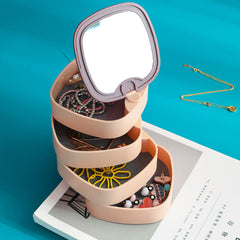 360 Degree Rotation Earrings Case With Mirror 4 Layer Jewelry Box