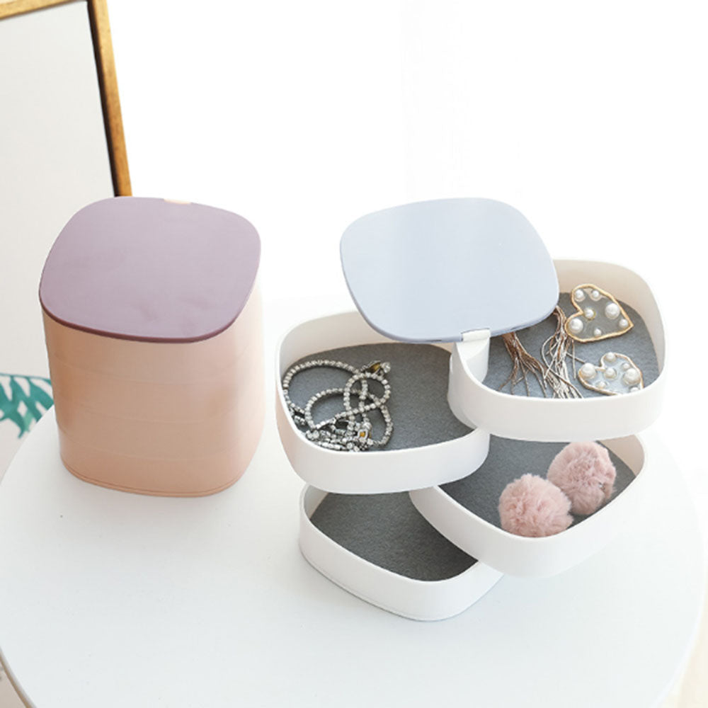 360 Degree Rotation Earrings Case With Mirror 4 Layer Jewelry Box