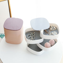 360 Degree Rotation Earrings Case With Mirror 4 Layer Jewelry Box