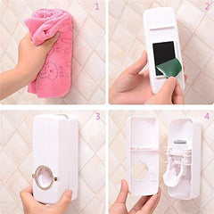 Wall Mounted Plastic Dust Proof Automatic Toothpaste Dispenser with Toothbrush Holder