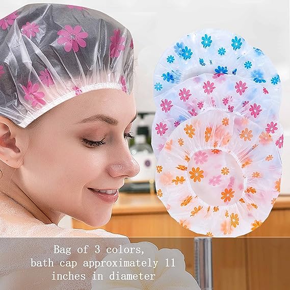 Shower Cap Waterproof Bath Cap Elastic Reusable Bathing Hair Cap Elastic Band Bath Hair Hat for Women Ladies Spa Salon