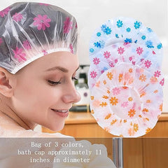 Shower Cap Waterproof Bath Cap Elastic Reusable Bathing Hair Cap Elastic Band Bath Hair Hat for Women Ladies Spa Salon