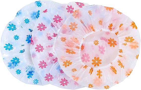 Shower Cap Waterproof Bath Cap Elastic Reusable Bathing Hair Cap Elastic Band Bath Hair Hat for Women Ladies Spa Salon