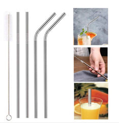 New Straw Reusable Stainless Steel Drinking Straw With Cleaner Brush Kitchen Kit ...