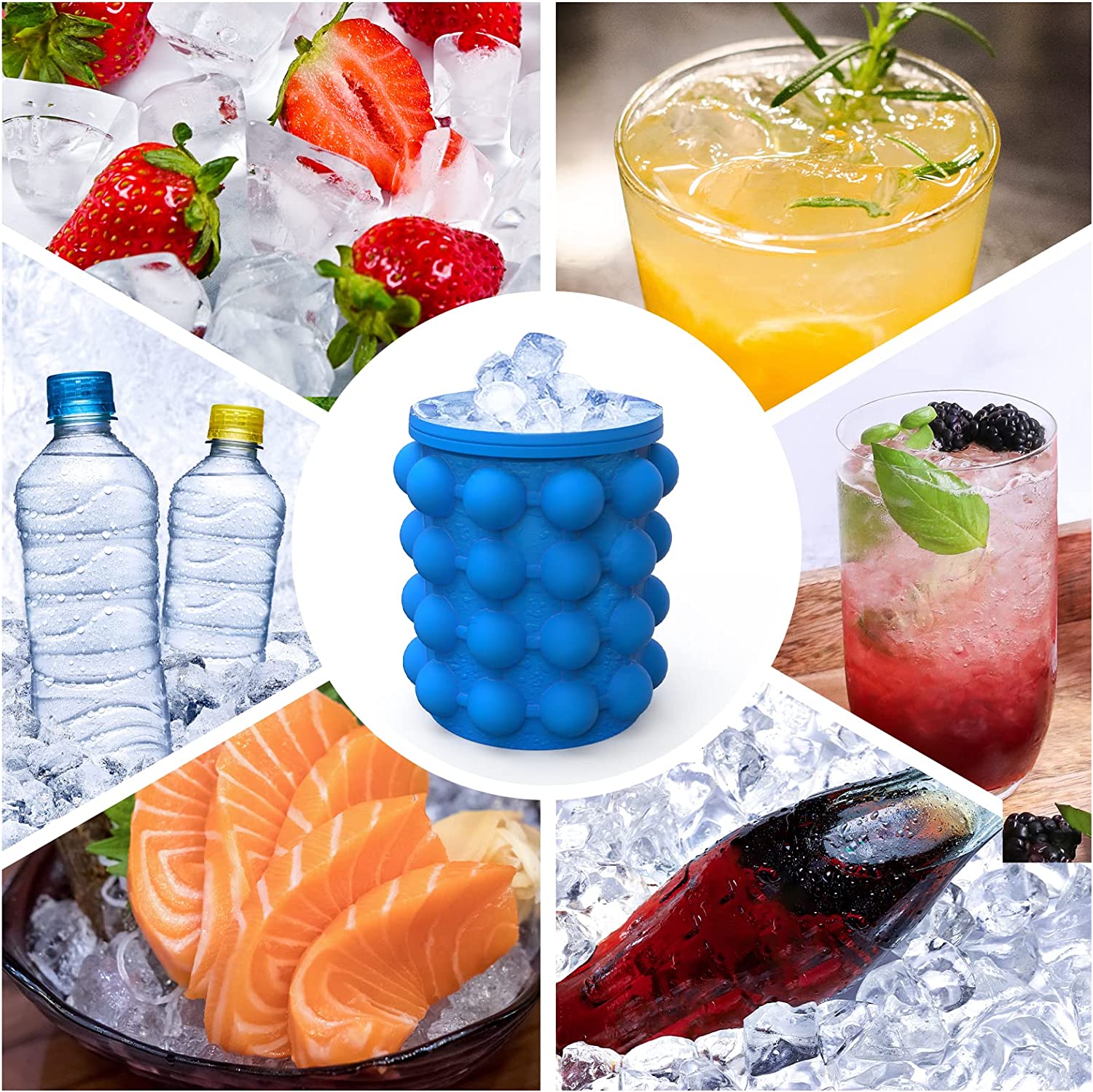 Silicone Ice Cube Bucket Ice Maker Bucket for Home Parties and Picnic Silicone Ice Ball Maker Set of 1 (Blue)