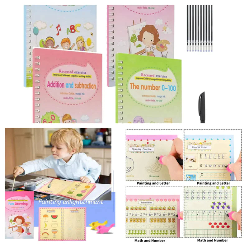 Magic Book pack of 4 pcs with 10 refill
