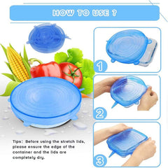 6 Pcs Silicone Lids, BPA Free Stretchy Silicone Lid, Reusable Food Cling Film, Eco Friendly Expandable Container