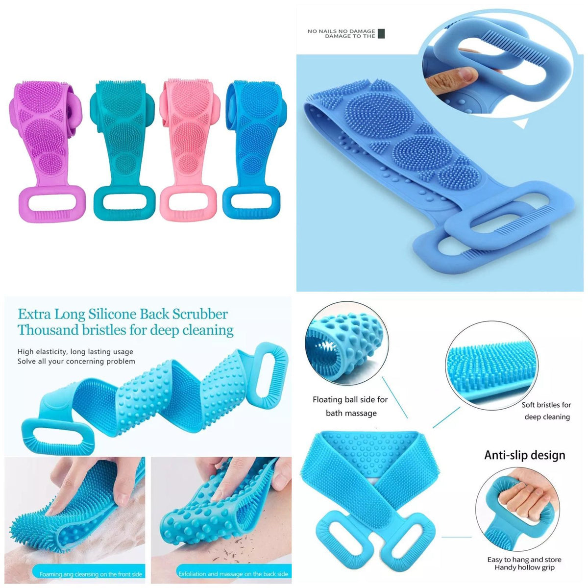Silicone Body Scrubber Belt Double Side Shower Belt Removes Bath Towel Waterproof Easy Foot Cleaner Cleaning