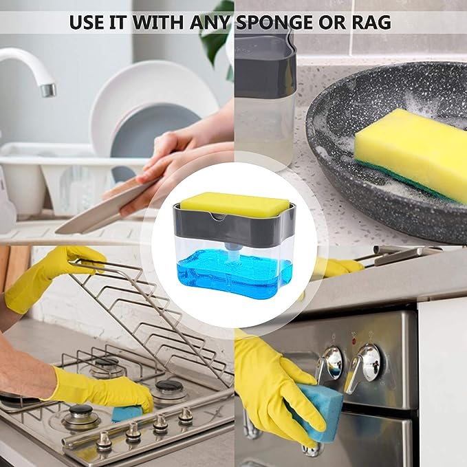 Dish Washing Soap Dispenser,Soap Dispenser Sponge Holder 2 in1push-type Automatic Liquid Box, scouring pad, Dish Washing Brush and soap Liquid