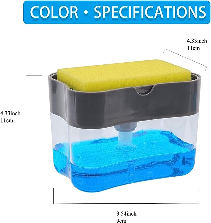 Dish Washing Soap Dispenser,Soap Dispenser Sponge Holder 2 in1push-type Automatic Liquid Box, scouring pad, Dish Washing Brush and soap Liquid