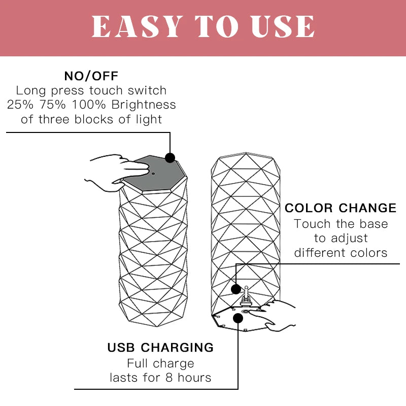 16 Color LED Crystal Table Lamp Masonry Design Bedroom Table Lamp