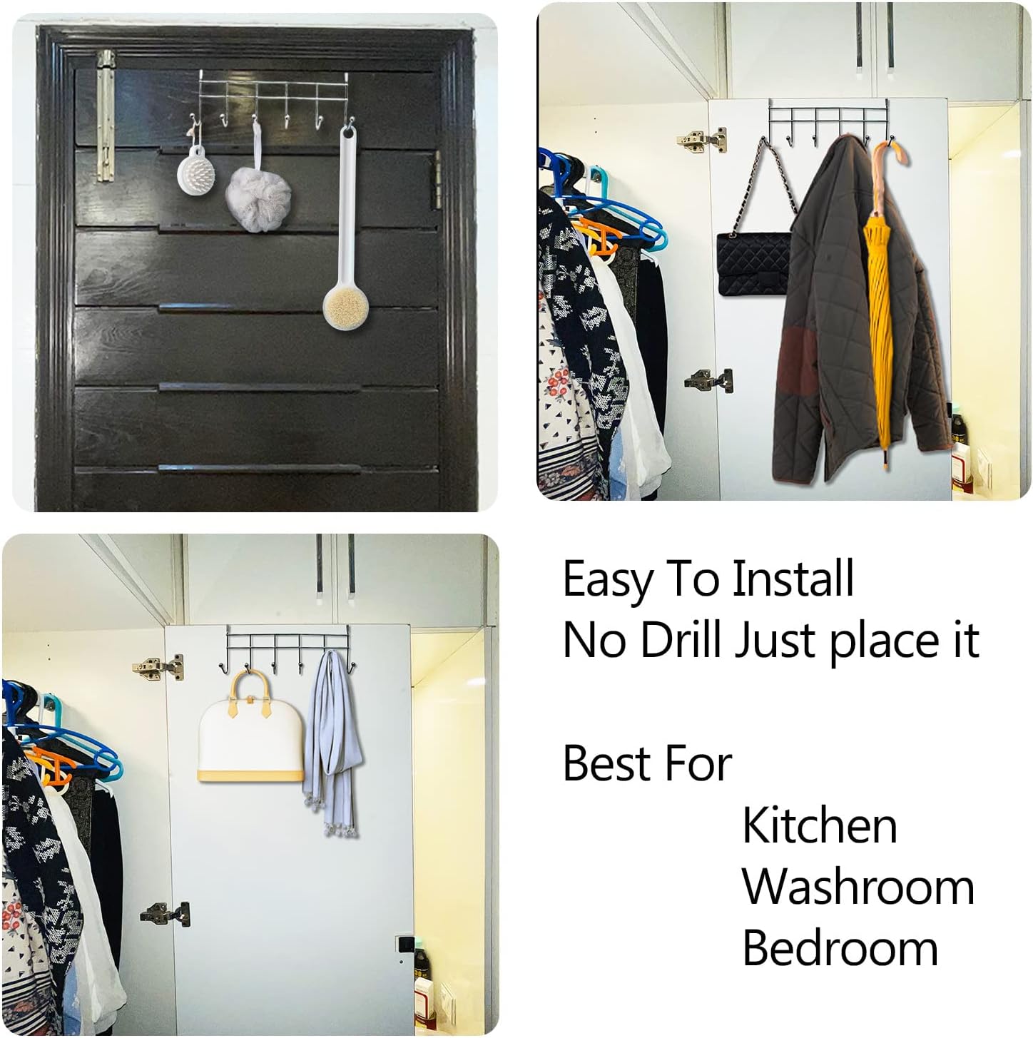 Over Door Hanger 6 Hooks - Clothes Hanging Rack for Hanging Clothes Jackets Towels