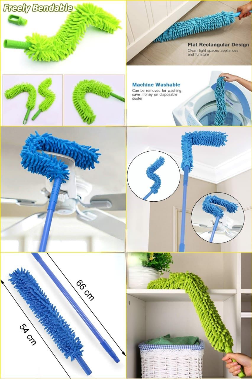 Multipurpose Microfiber Bendable Feather Duster Broom with Extendable Long Steel Handle for Cleaning Ceiling Fan, Flexible Brush for Home Interior, Car and Office