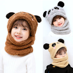 Baby Cap Set Velvet Cartoon Panda Rabbit Baby Head Cover Warm Neck Collar Kids Beanies Sets