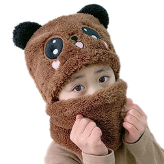 Baby Cap Set Velvet Cartoon Panda Rabbit Baby Head Cover Warm Neck Collar Kids Beanies Sets