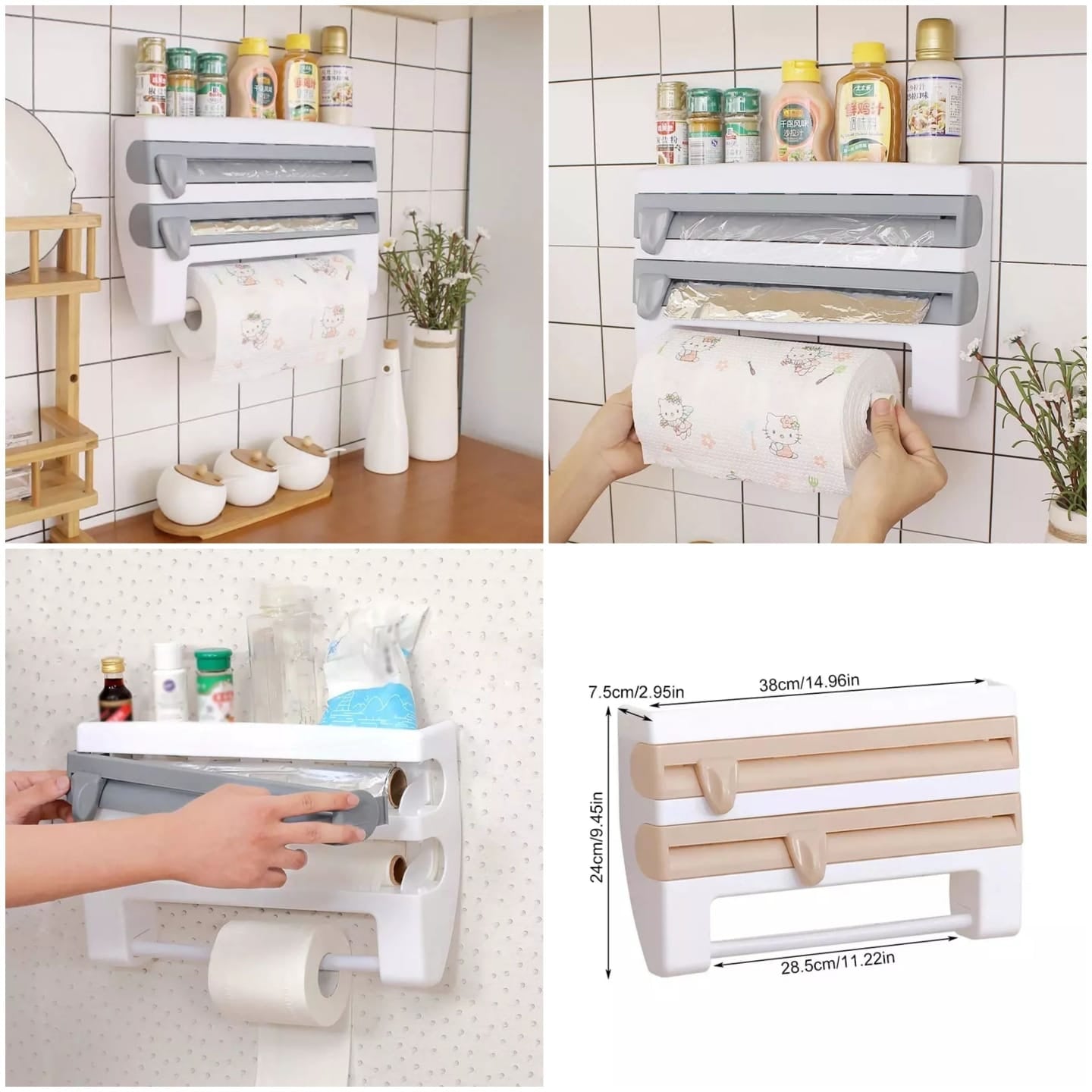 Tools for Kitchen Paper Towel Holder Sauce Bottle Rack Kitchen Organizer 4  In 1 Cling Film Cutting Holder Kitchen Accessories